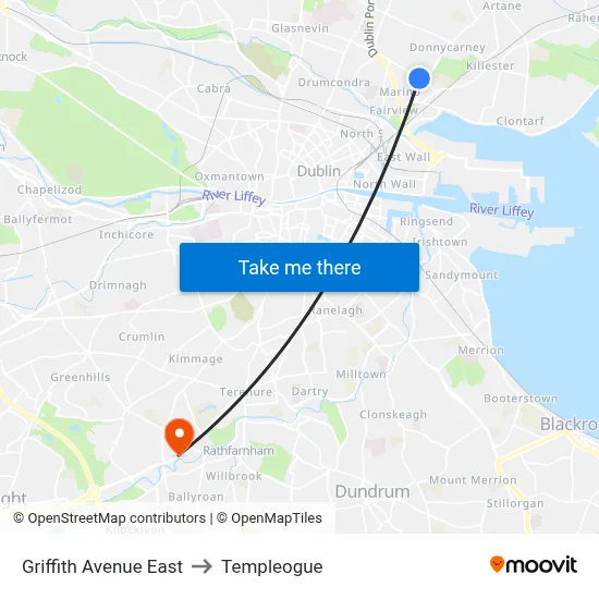Griffith Avenue East to Templeogue map