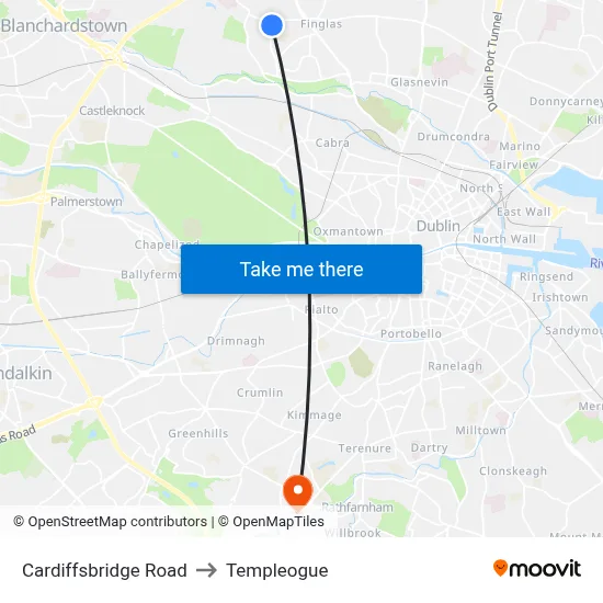 Cardiffsbridge Road to Templeogue map