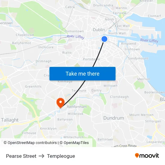 Pearse Street to Templeogue map