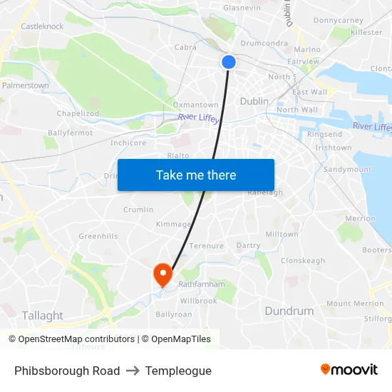 Phibsborough Road to Templeogue map