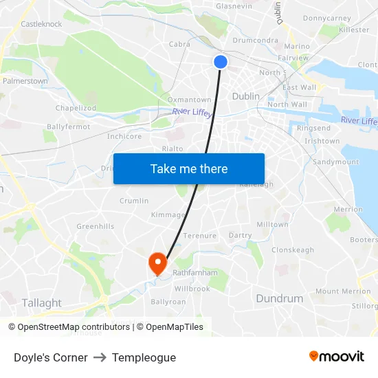 Doyle's Corner to Templeogue map