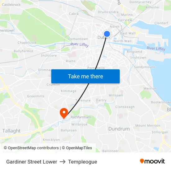 Gardiner Street Lower to Templeogue map