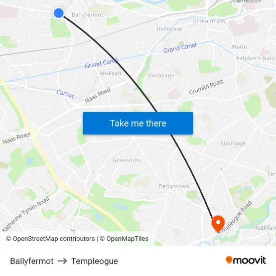 Ballyfermot to Templeogue map