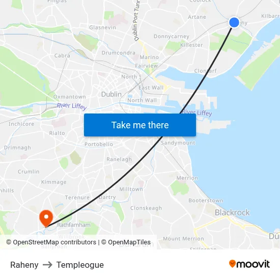 Raheny to Templeogue map