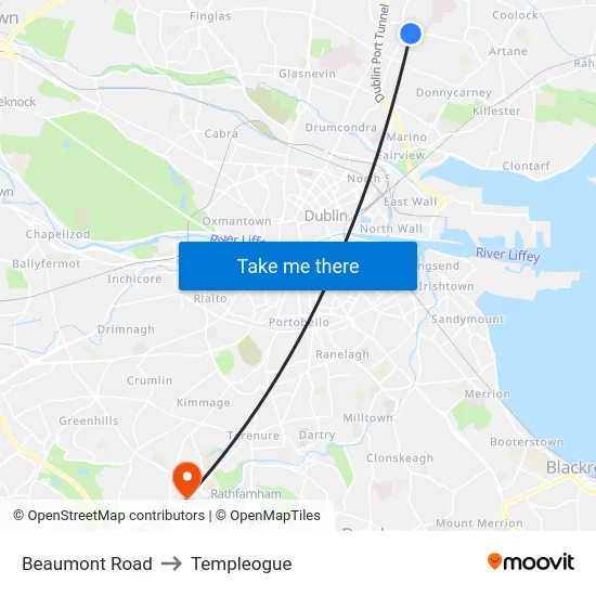 Beaumont Road to Templeogue map