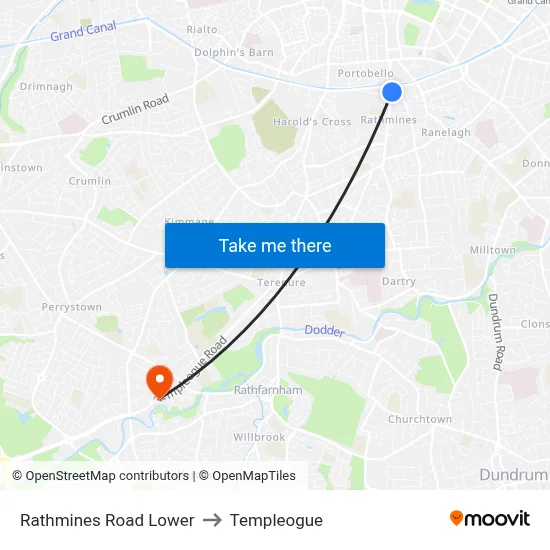 Rathmines Road Lower to Templeogue map