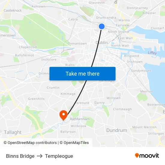 Binns Bridge to Templeogue map