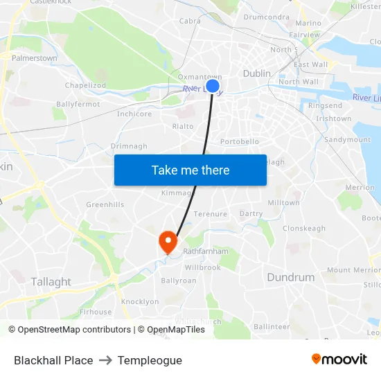 Blackhall Place to Templeogue map