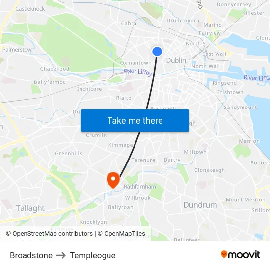 Broadstone to Templeogue map