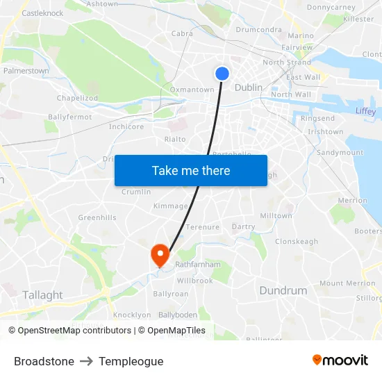 Broadstone to Templeogue map