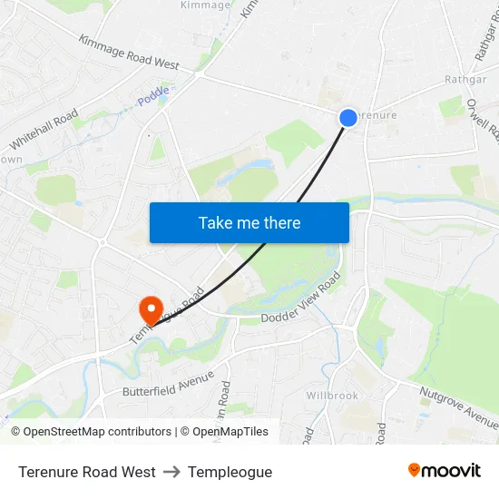 Terenure Road West to Templeogue map