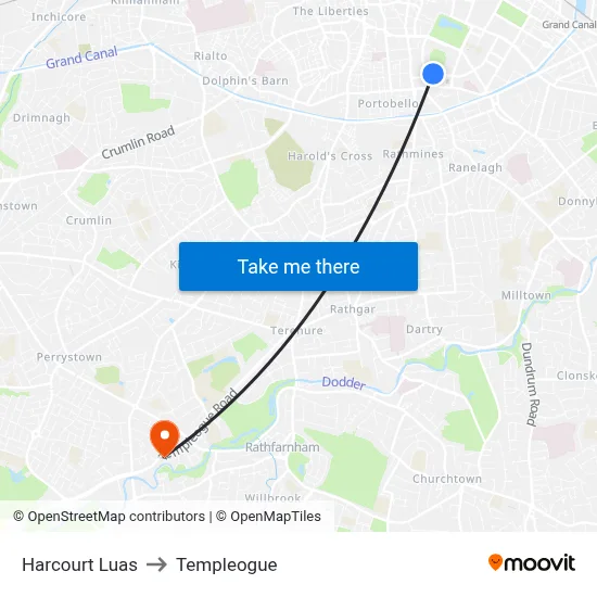 Harcourt Luas to Templeogue map
