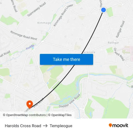 Harolds Cross Road to Templeogue map