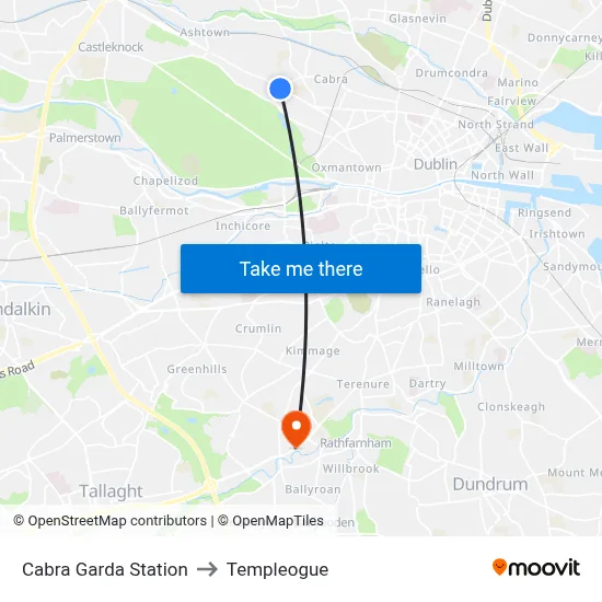 Cabra Garda Station to Templeogue map