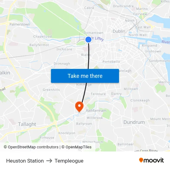 Heuston Station to Templeogue map