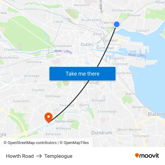 Howth Road to Templeogue map