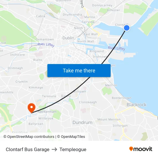 Clontarf Bus Garage to Templeogue map
