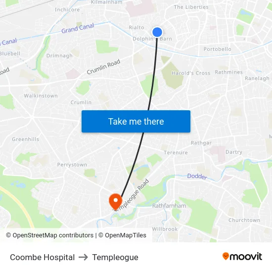 Coombe Hospital to Templeogue map