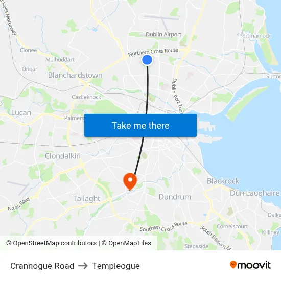 Crannogue Road to Templeogue map
