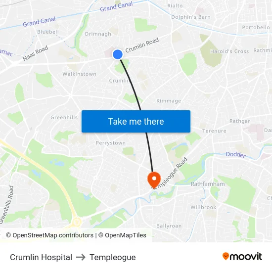 Crumlin Hospital to Templeogue map