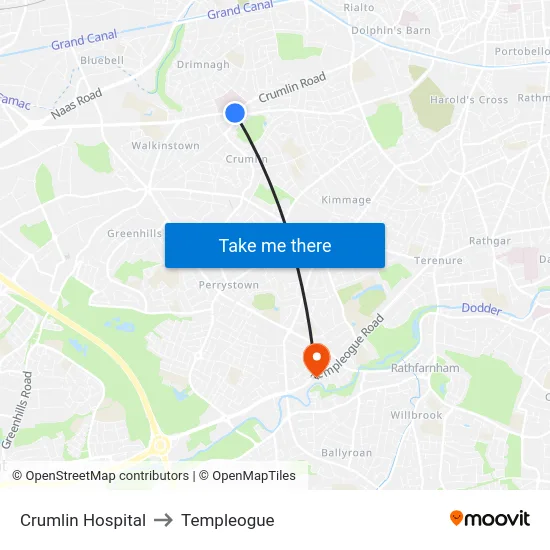 Crumlin Hospital to Templeogue map