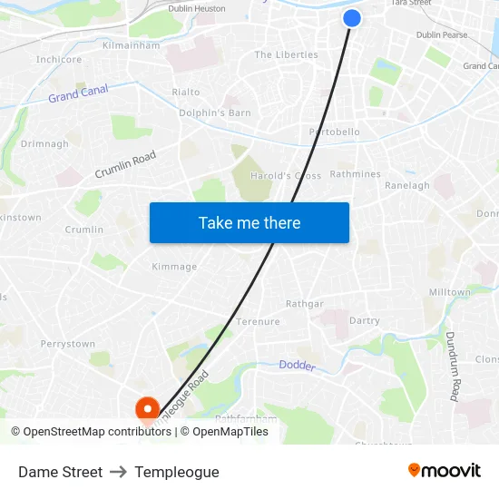 Dame Street to Templeogue map