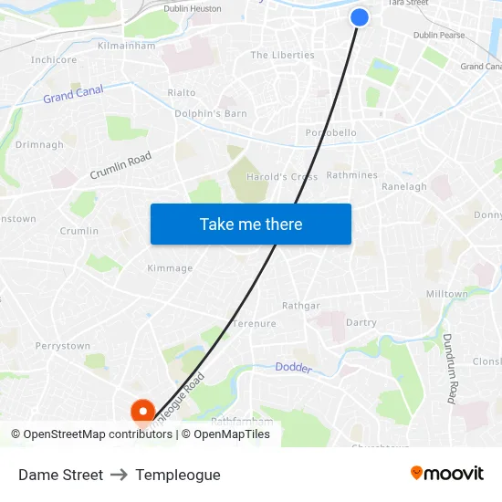 Dame Street to Templeogue map
