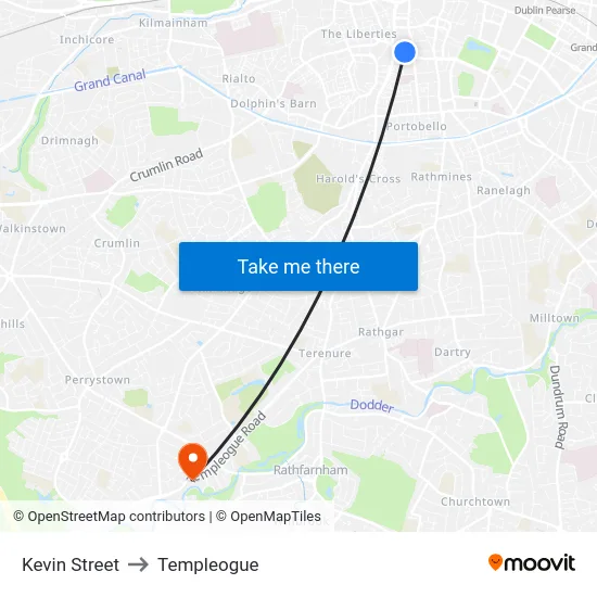 Kevin Street to Templeogue map