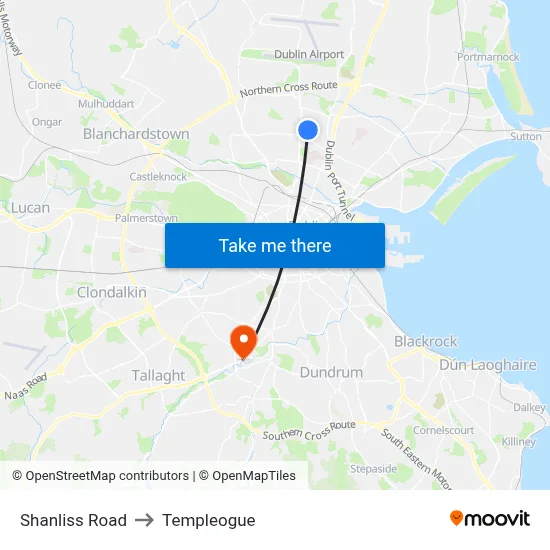 Shanliss Road to Templeogue map