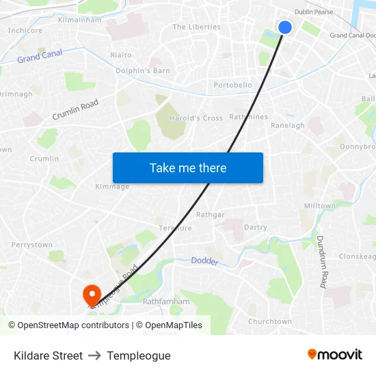 Kildare Street to Templeogue map
