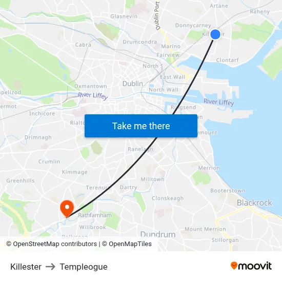 Killester to Templeogue map