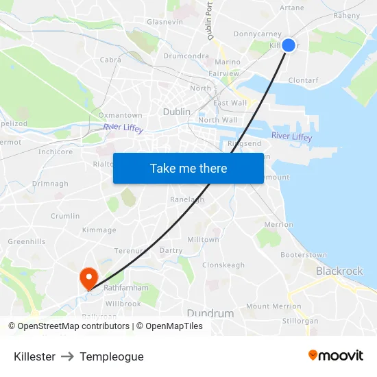 Killester to Templeogue map