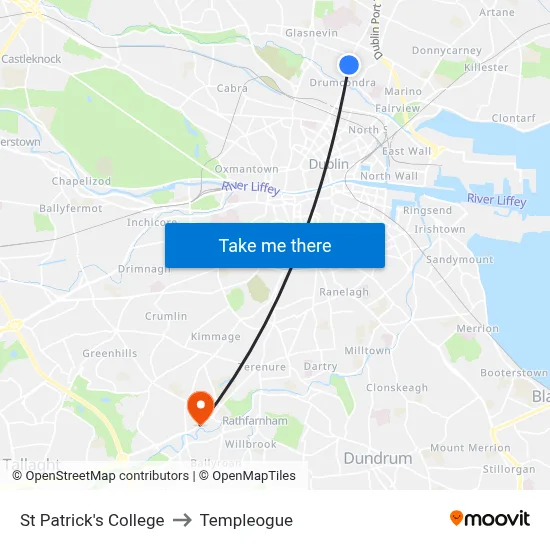 St Patrick's College to Templeogue map