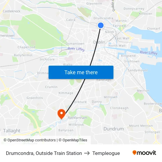 Drumcondra, Outside Train Station to Templeogue map