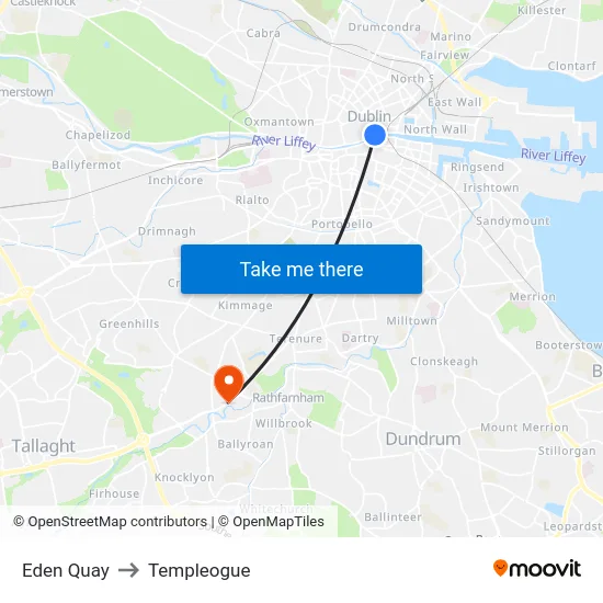 Eden Quay to Templeogue map