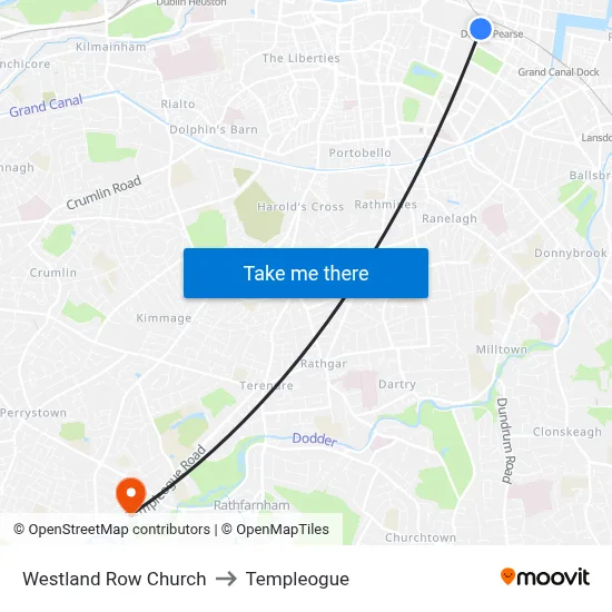 Westland Row Church to Templeogue map
