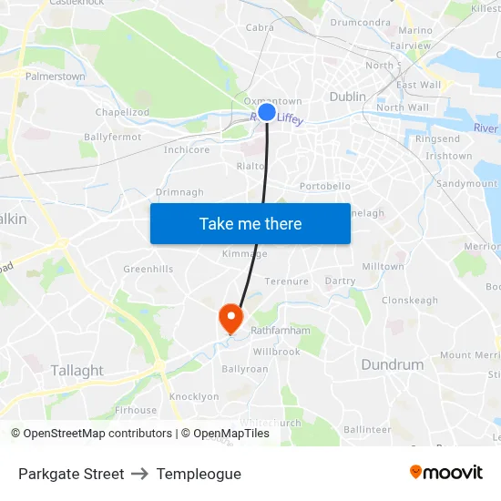 Parkgate Street to Templeogue map