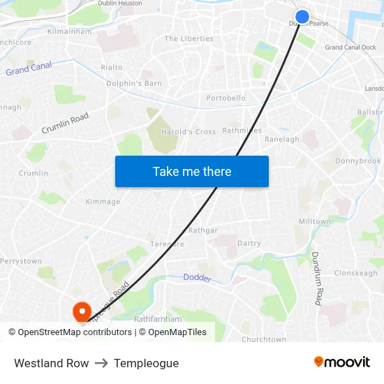 Westland Row to Templeogue map