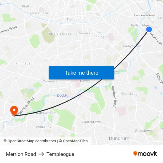 Merrion Road to Templeogue map