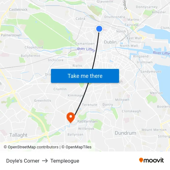 Doyle's Corner to Templeogue map