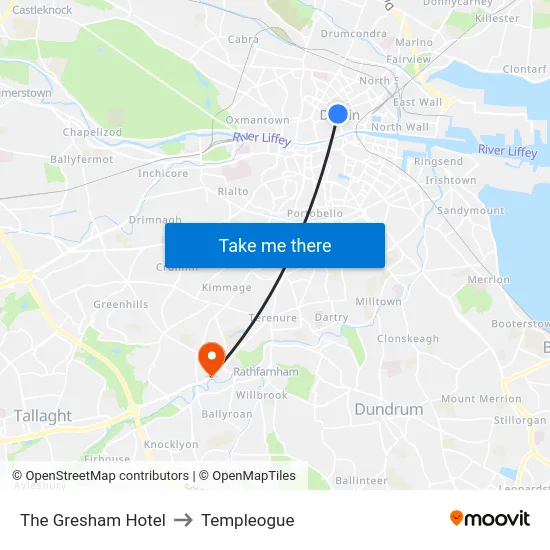 The Gresham Hotel to Templeogue map