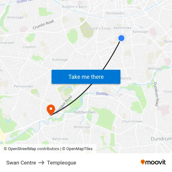 Swan Centre to Templeogue map