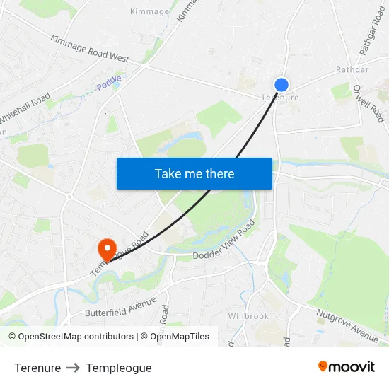 Terenure to Templeogue map
