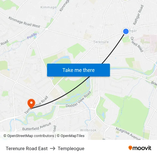 Terenure Road East to Templeogue map