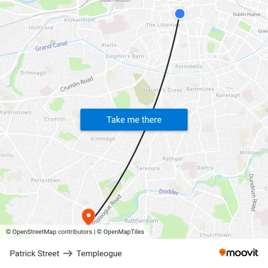 Patrick Street to Templeogue map