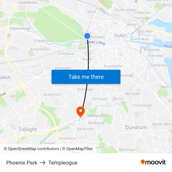 Phoenix Park to Templeogue map