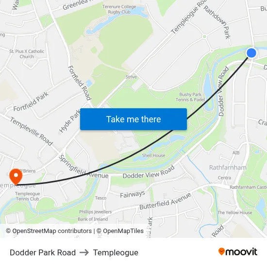 Dodder Park Road to Templeogue map