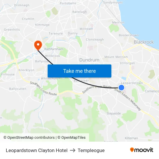 Leopardstown Clayton Hotel to Templeogue map