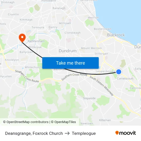 Deansgrange, Foxrock Church to Templeogue map