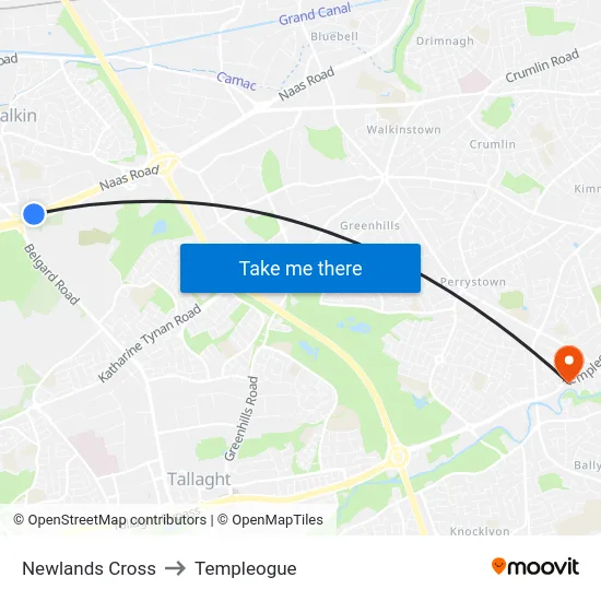Newlands Cross to Templeogue map